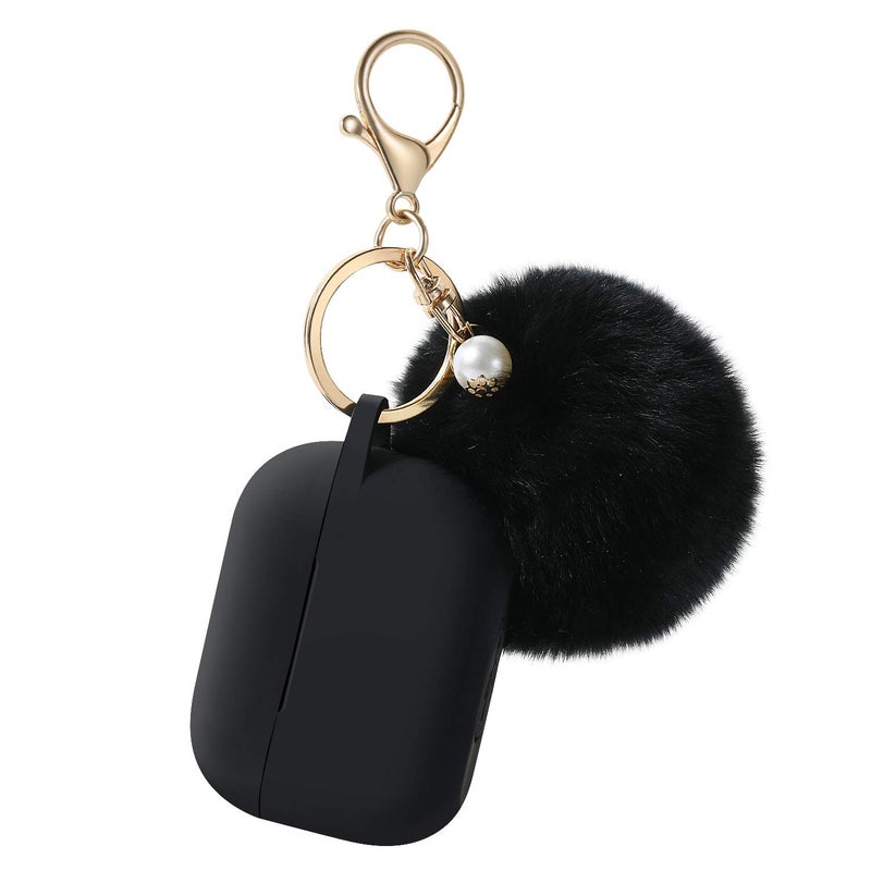 Cypher.V Protective Case Cover for AirPods Pro, Silicone Case Skin with Soft Cute Ball Pom Pom Keychain Kit (Black) - Image 1